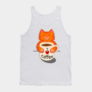 Cat Sipping Coffee I LOVE COFFEE Tank Top